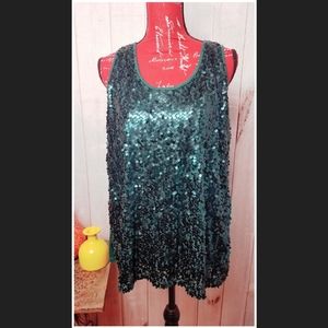 Cato Woman Emerald Sequin Tank Sz 18/20